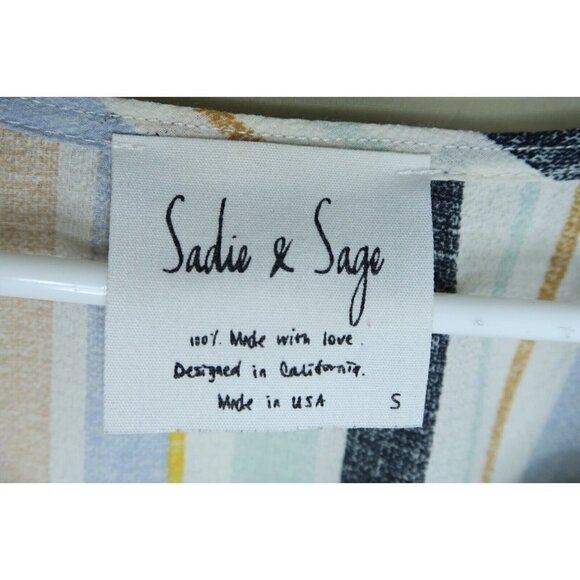 Sadie and Sage Cream Gray Striped Tie Front Crepe Short Sleeves Womens Sz Small - Picture 7 of 9